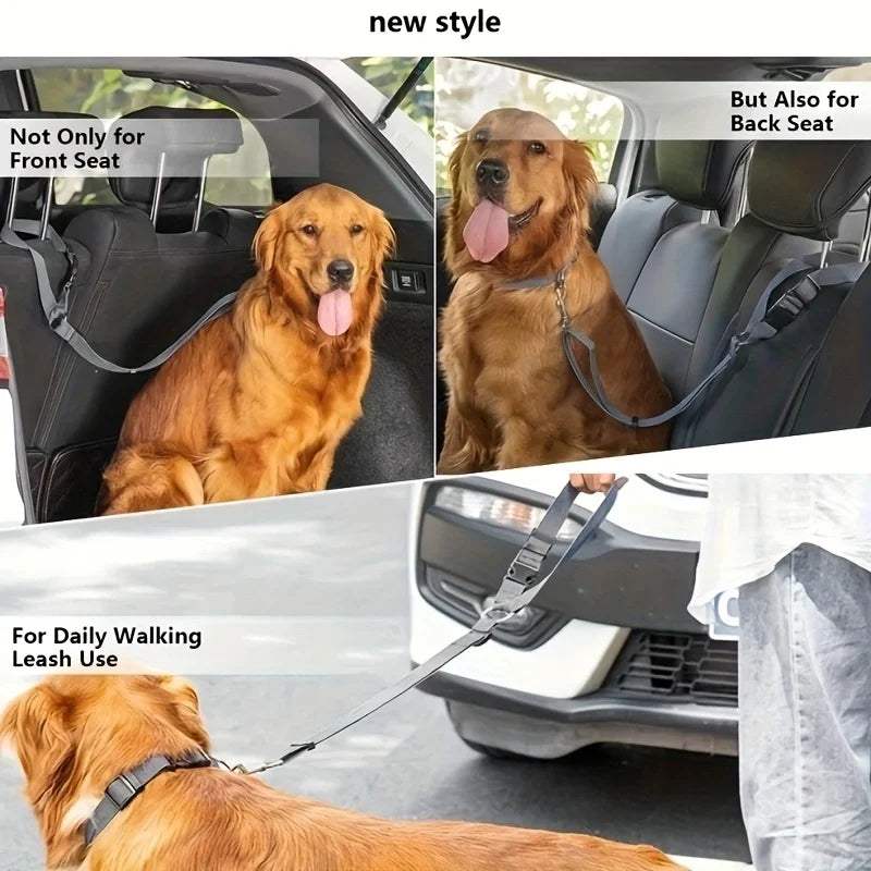 Solid Color Two-in-one Pet Car Seat Belt Nylon Lead Leash Backseat Safety Belt Adjustable Dogs Harness Collar Pet Accessories