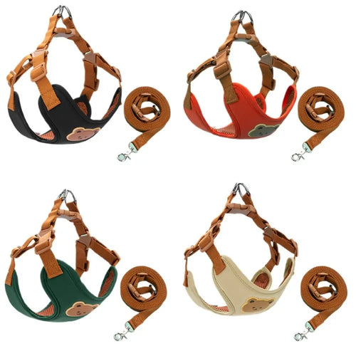 Cartoon Cute Pet Harness Leash Adjustable No Pull Dog Collar Harness Anti-Escape Dog Harness Outdoor Walking Travel